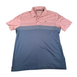 TravisMathew Mens XXL Pink Blue Colorblock Striped Short Sleeve Golf Polo Shirt
